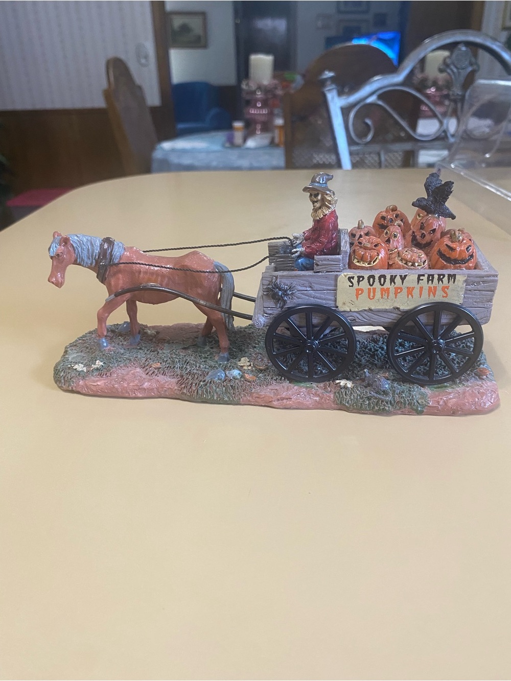 Lemax Spooky Farm Pumpkins Wagon Figurine in Orange and Black